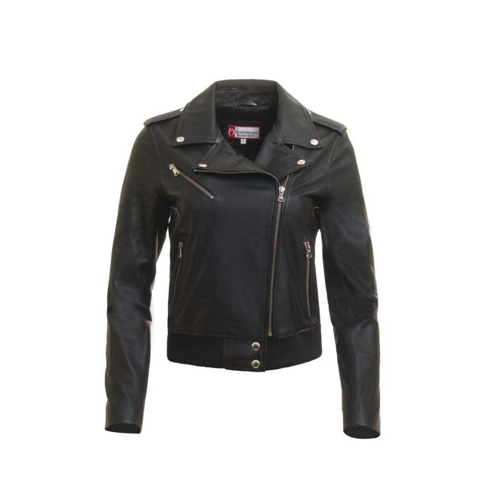 WOMEN BLACK MOTOR BIKE REAL SHEEP LEATHER JACKET